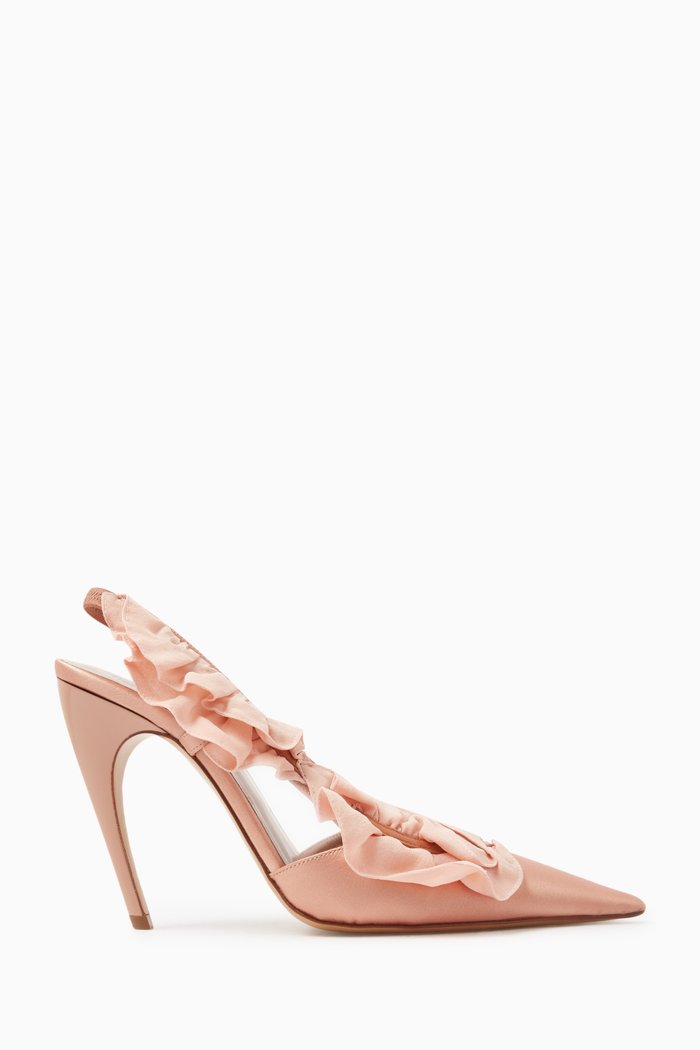 

Ruffle Point Toe 100 Pumps in Satin, Neutral