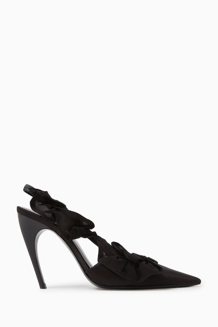 

Ruffle Point Toe 100 Pumps in Satin, Black