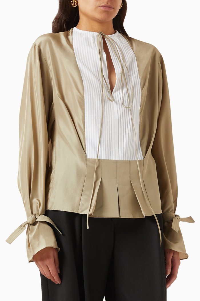 

Pleat Detail Blouse in Silk, Green