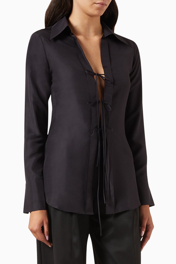 

Front Tie Smooth Blouse, Black