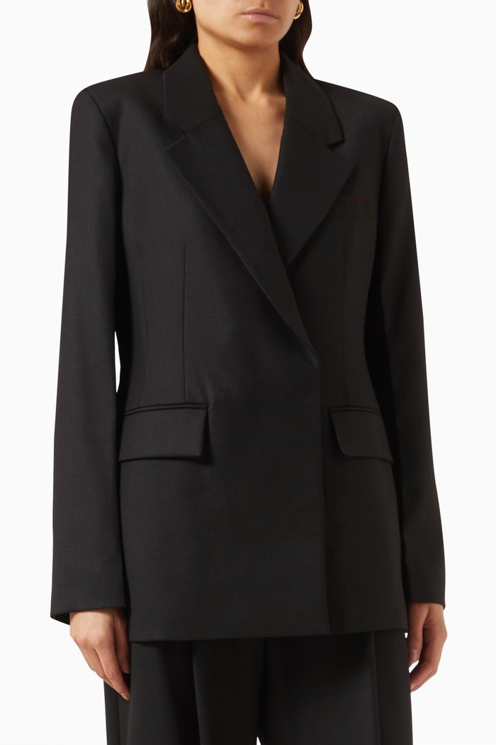 

Waisted Fit Jacket in Wool Blend, Black