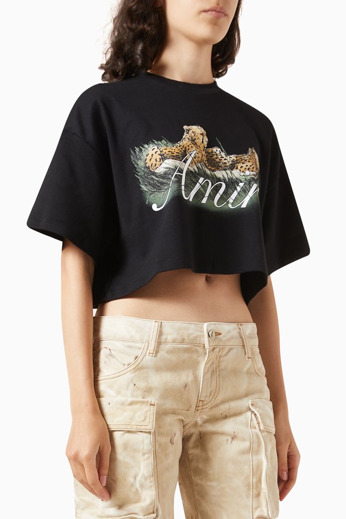 

Cheetah Logo Cropped T-shirt in Cotton-jersey, Black