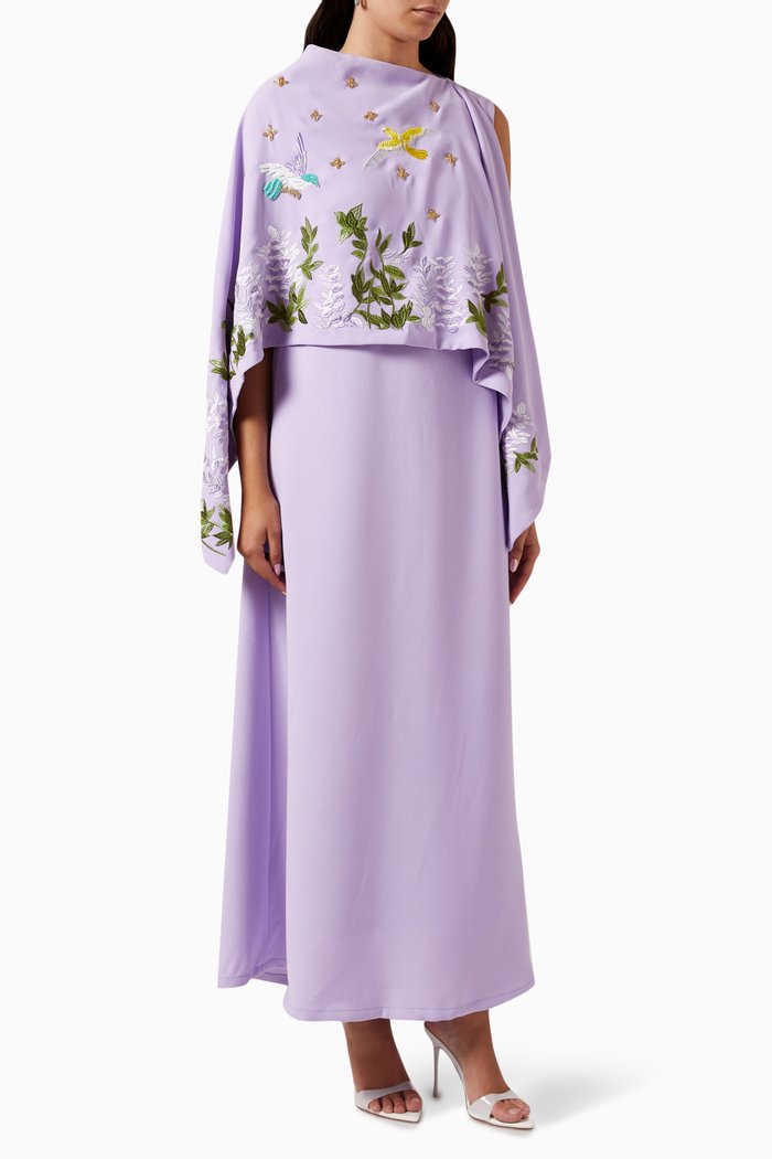 

Embroidered Shawl Dress, Purple