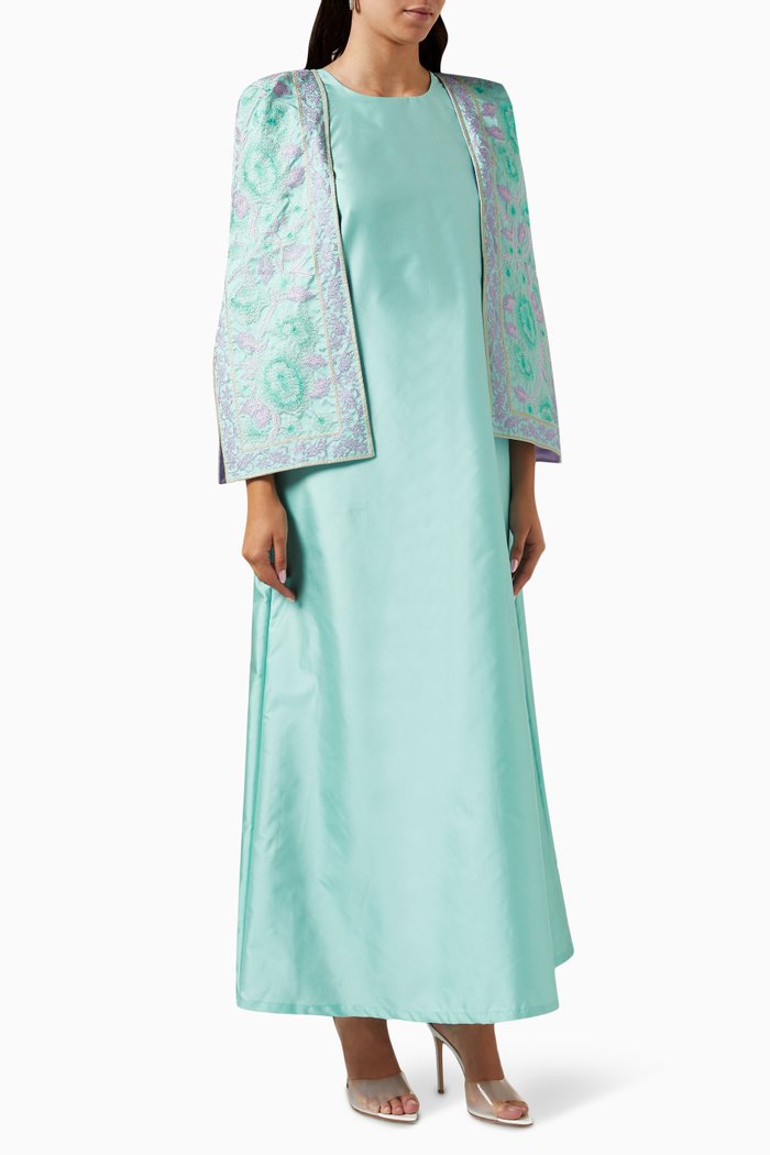 

Embroidered Cape Dress, Blue