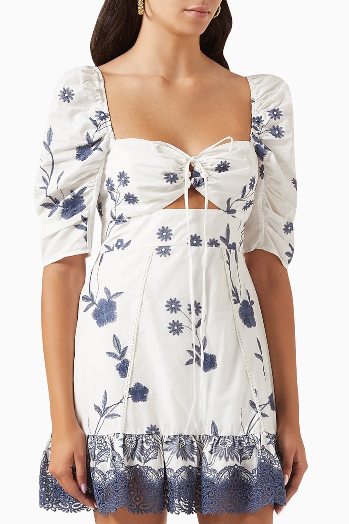 

Maciel Embroidered Cut-out Mini Dress in Cotton, White