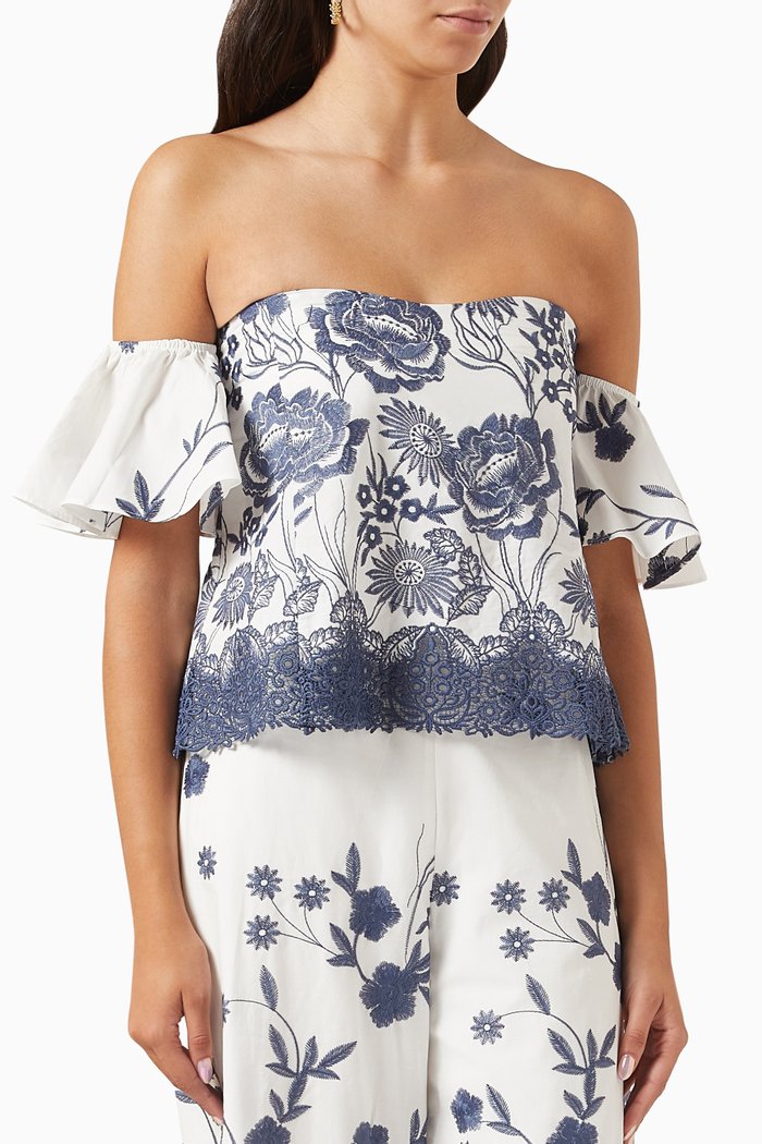 

Ferdinand Embroidered Off-shoulder Top in Cotton, White