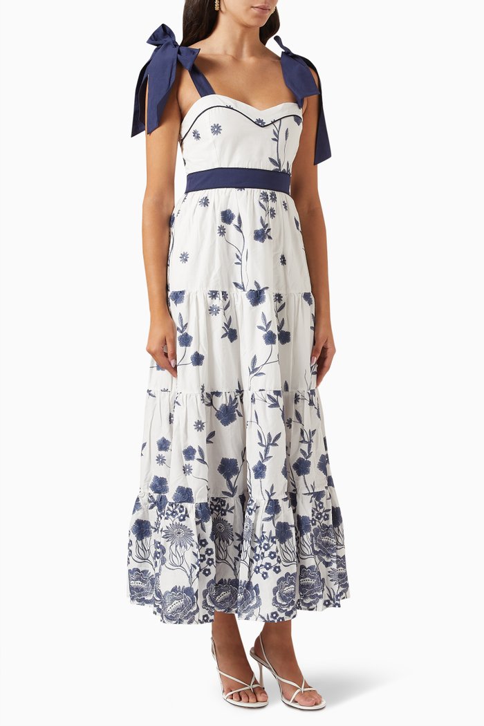 

Tudor Embroidered Maxi Dress in Cotton, White