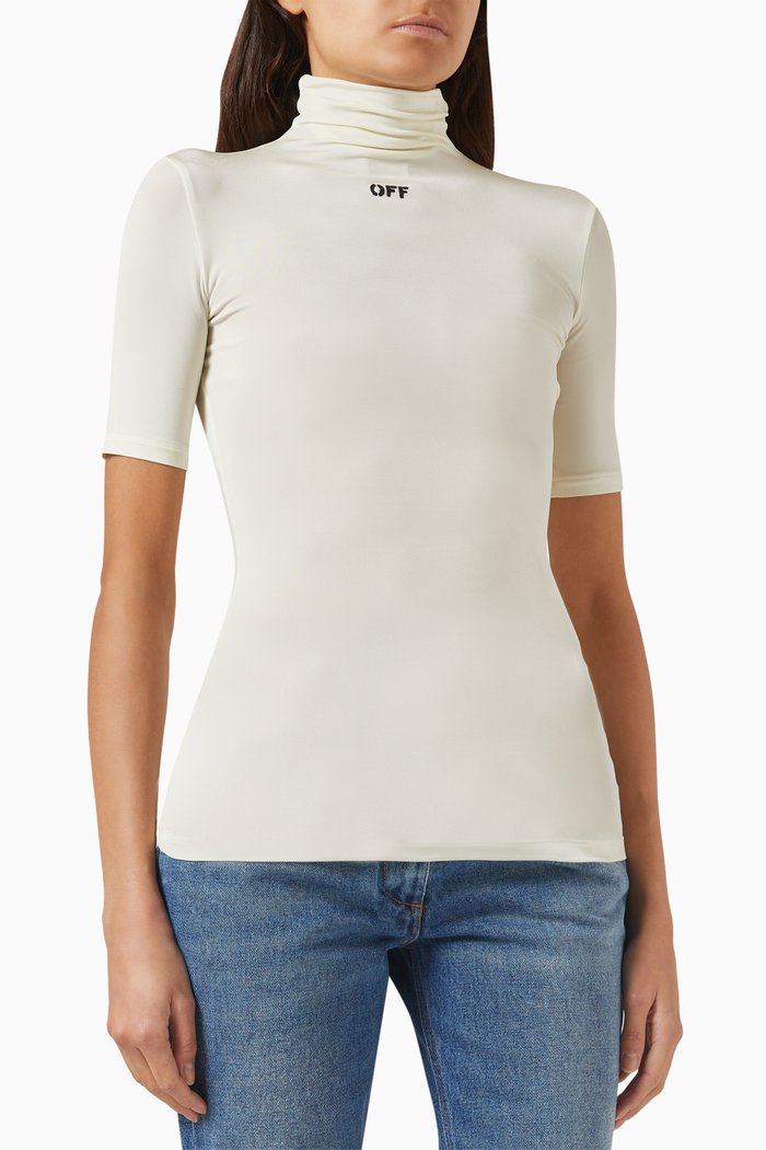 

Logo Mock-neck Top in Jersey, White