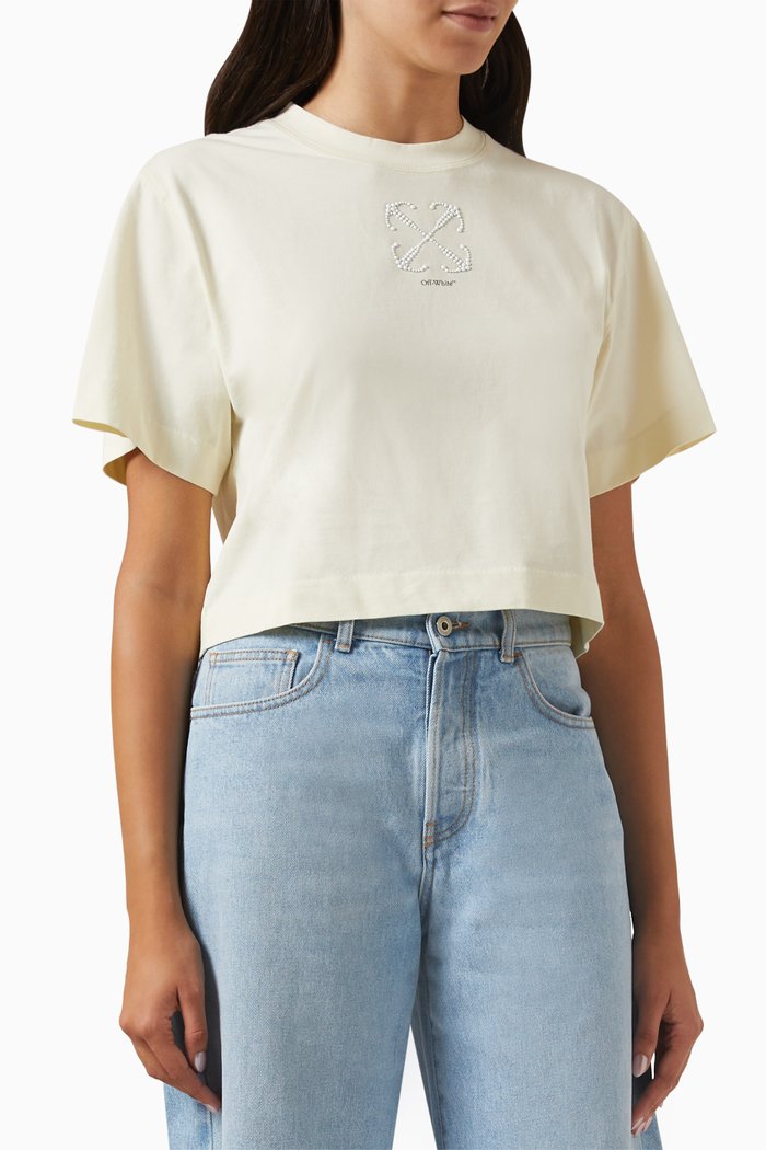 

Logo-embellished Crop T-shirt in Cotton-jersey, Neutral