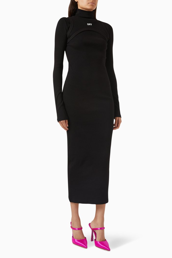 

Logo Midi Dress in Ribbed Jersey, Black
