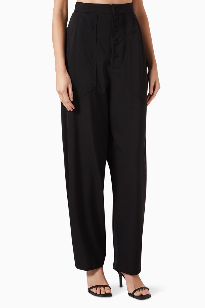 

Loose-fit Tailored Pants in Wool Mouliné, Black
