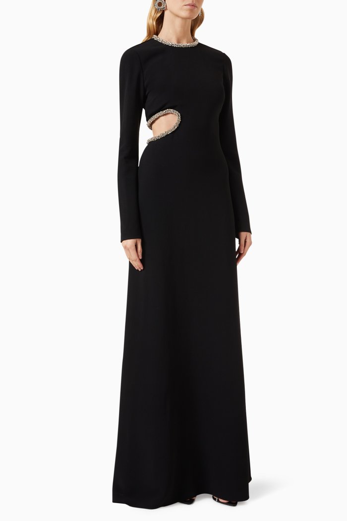 Crystal Cut-out Gown in Viscose-blend Cady, Black