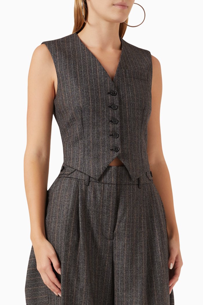 Pinstripe Cropped Waistcoat in Wool, Grey