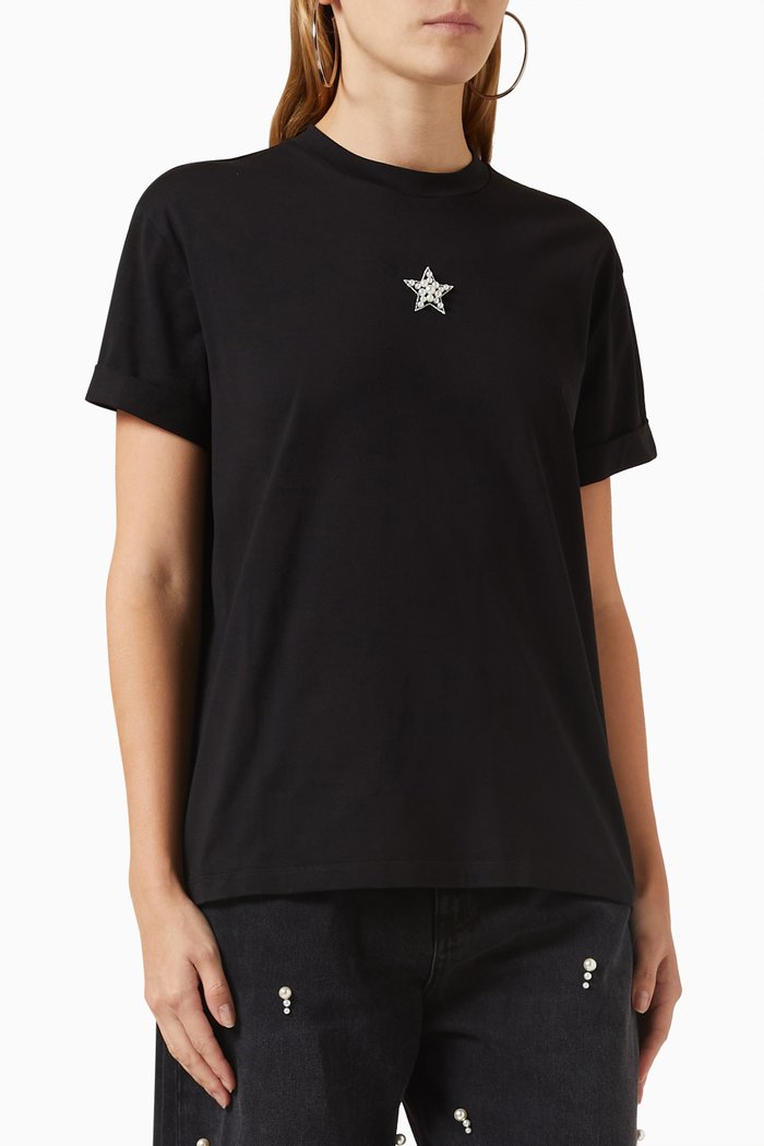 

Pearl Mini Star T-Shirt in Cotton Jersey, Black