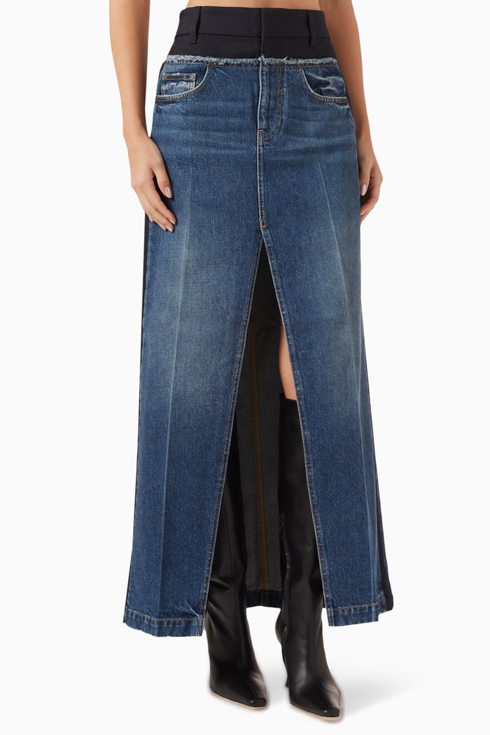 

Twill Panelled Maxi Skirt in Denim, Blue