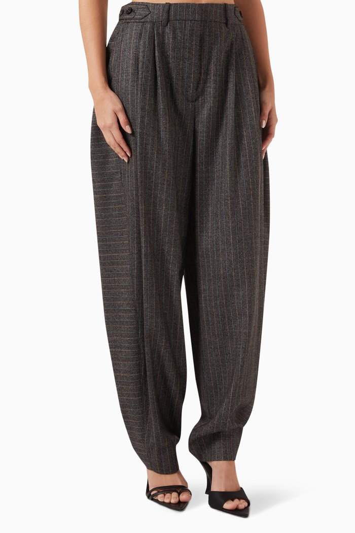 

Pinstripe Pleated Wide-leg Pants in Wool, Grey