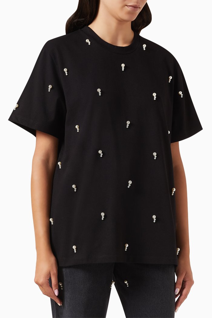 

Pearl-embroidered T-shirt in Cotton-jersey, Black