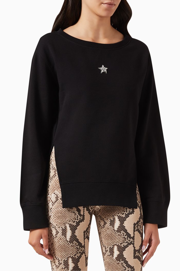 

Crystal-embellished Star Sweatshirt in Cotton, Black