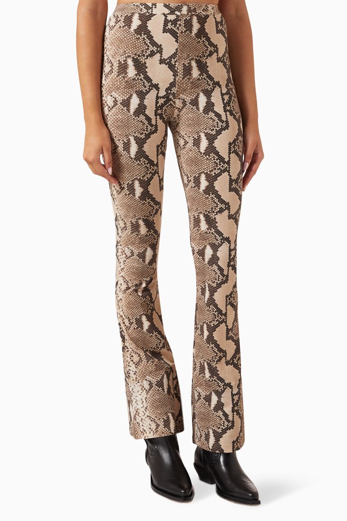 

Python-print Flared Pants in Stretch Recycled-nylon, Brown