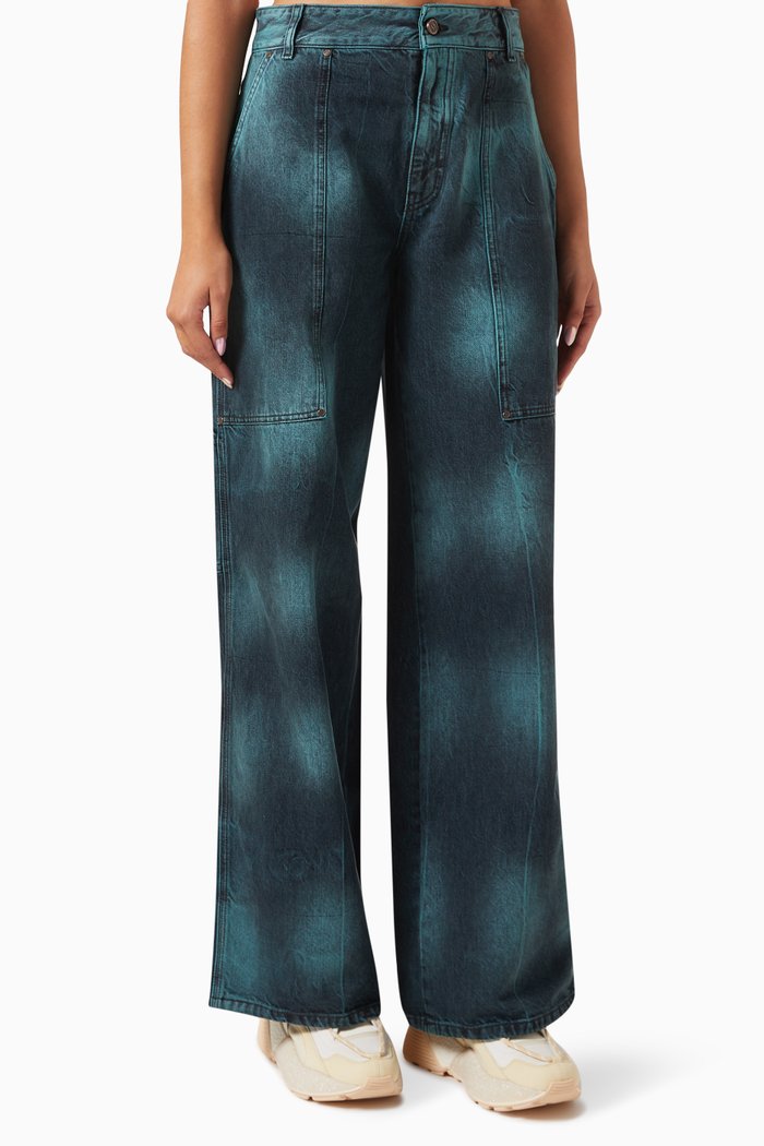 

Tie-dye Workwear Wide-leg Jeans, Blue