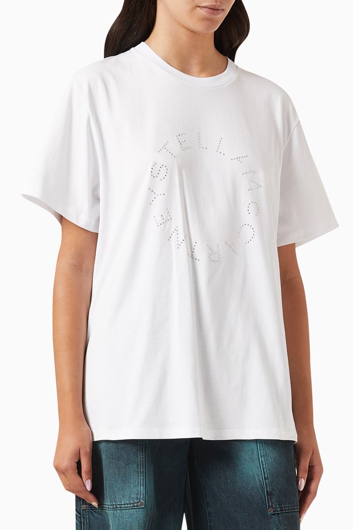 

Diamanté Logo T-Shirt in Organic Cotton-jersey, White