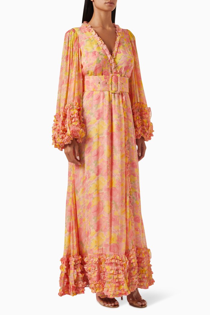 

Ruffled Wrap Maxi Dress in Chiffon, Orange