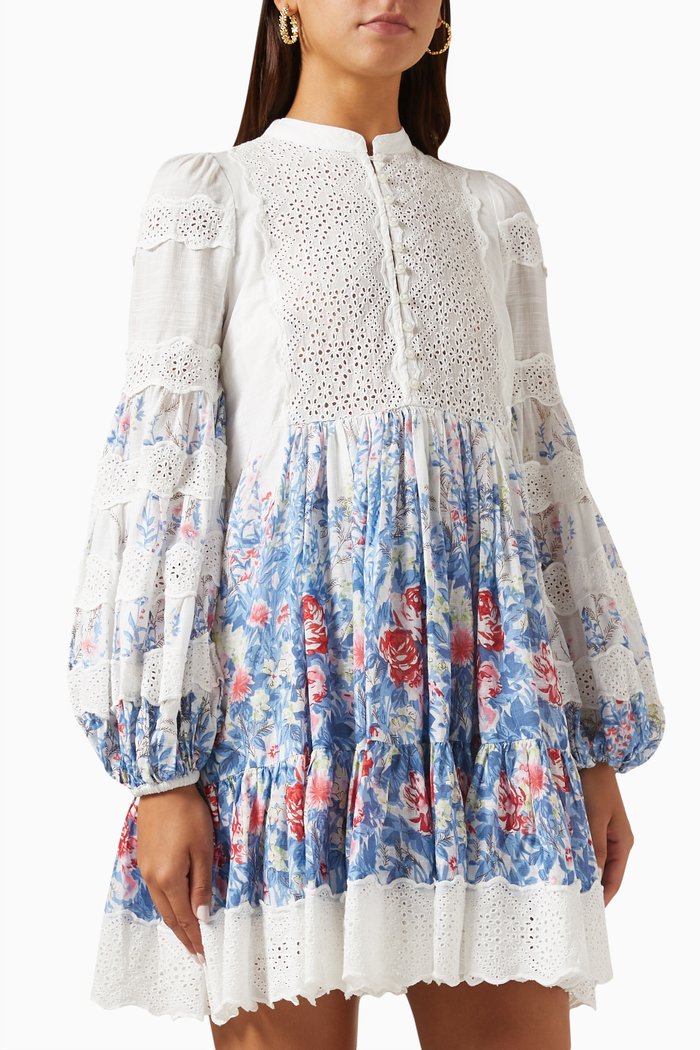 

Printed Shift Dress in Cotton-slub, Blue