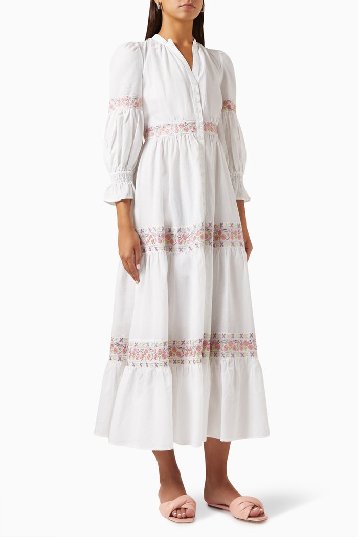 

Embroidered Button-down Dress in Cotton, White