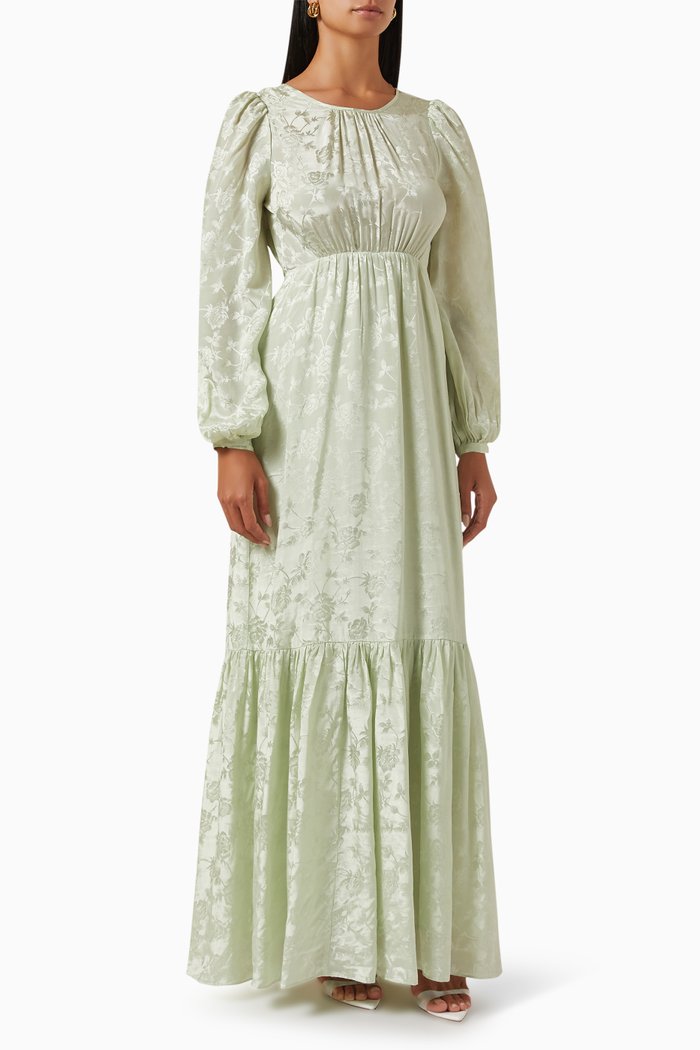 

Tie Back Maxi Dress in Jacquard, Green
