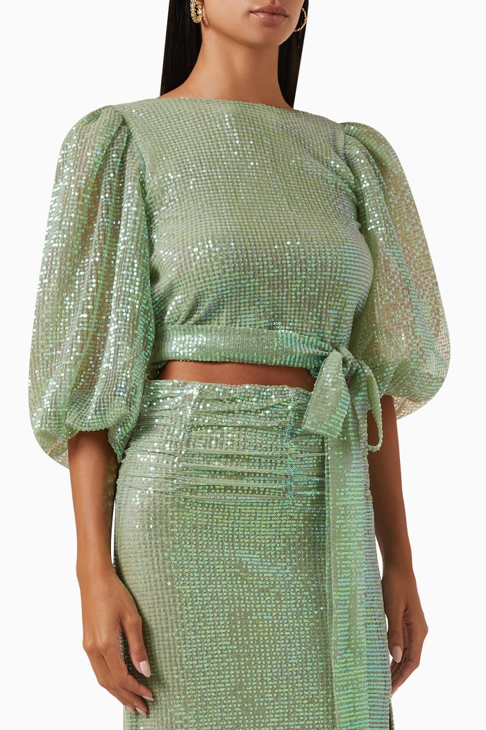 

Sequinned Crop Top, Green