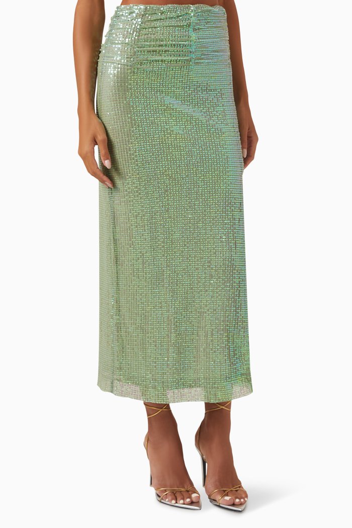 

Sequinned Midi Skirt, Green