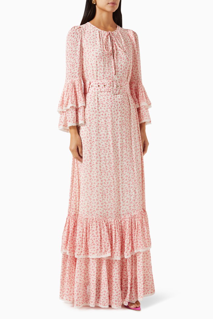 

Floral-print Dress in Georgette, Pink