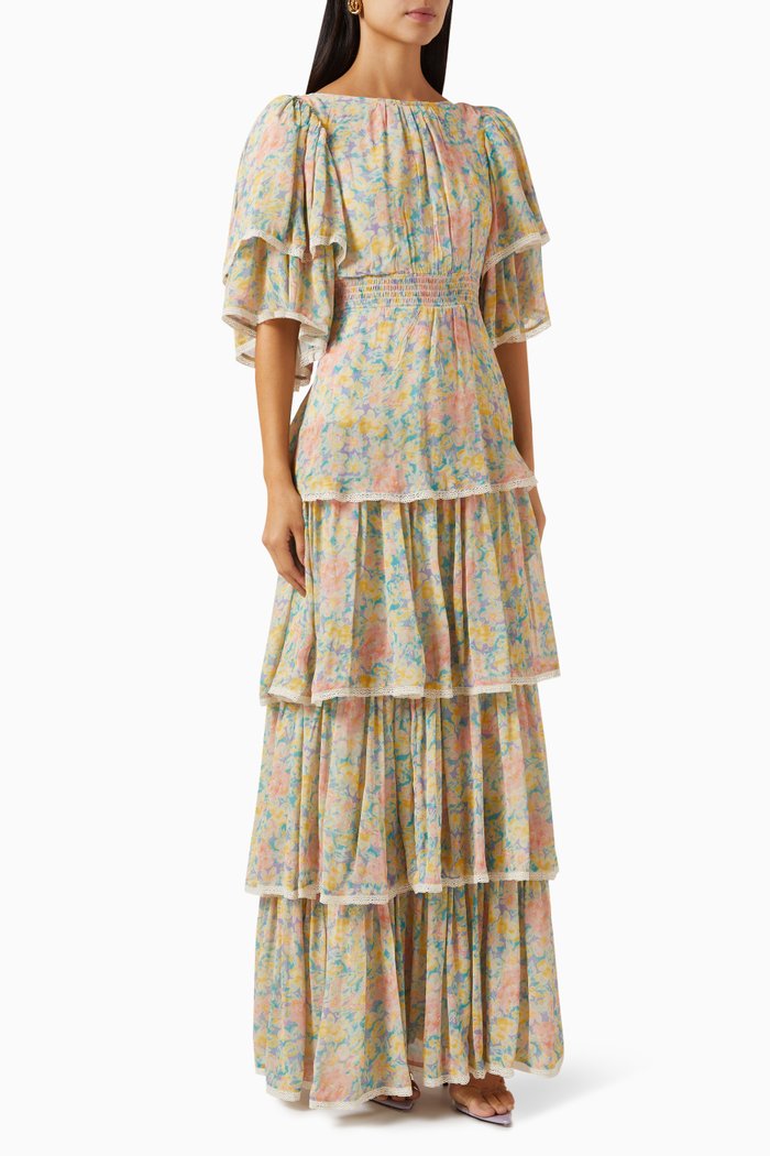 

Tiered Dress in Georgette, Pink