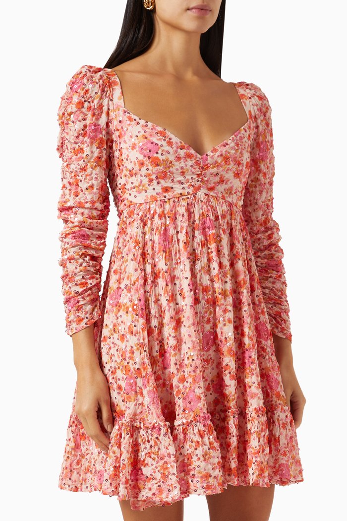 

Sequin Babydoll Dress in Georgette, Pink