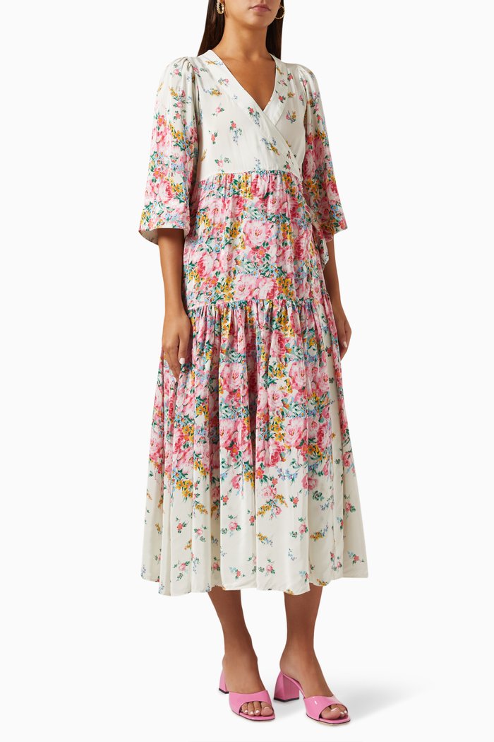 

Printed Wrap Dress in Satin, Neutral