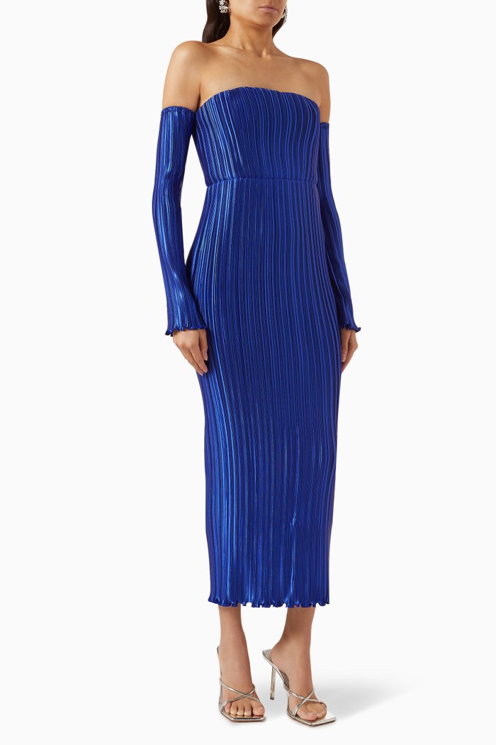 Gatsby Midi Dress in Satin, Blue