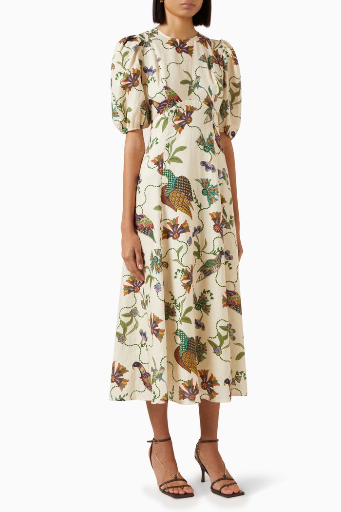 

Birdie Midi Dress in Linen, White