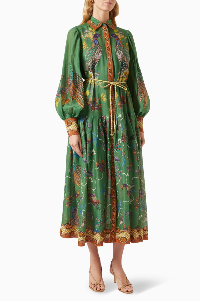 

Birdie Shirt Midi Dress in Ramie, Green