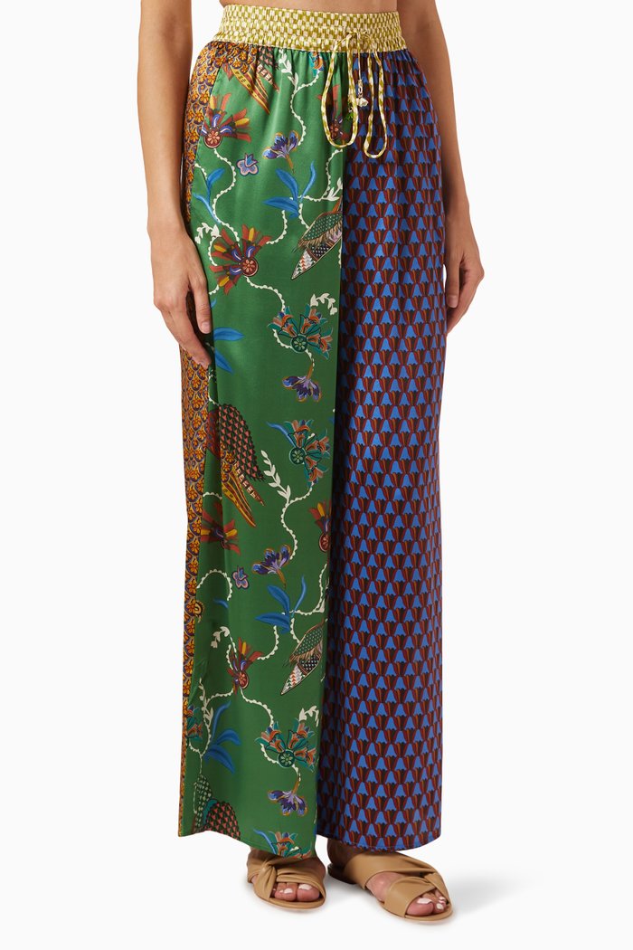 

Birdie Spliced Pants in Silk, Multicolour