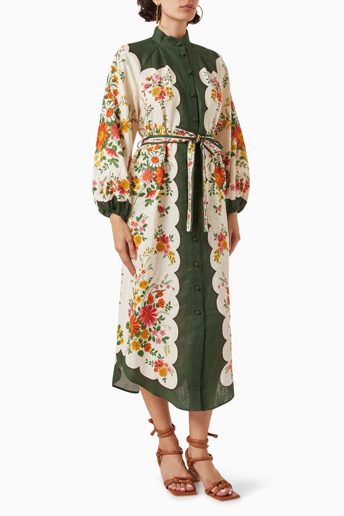 

Elisabetta Shirt Dress in Linen, Green