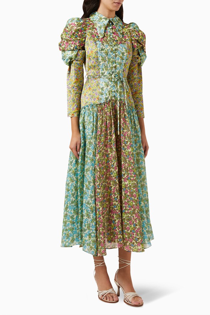 Mirabella Spliced Shirt Dress in Linen, Blue