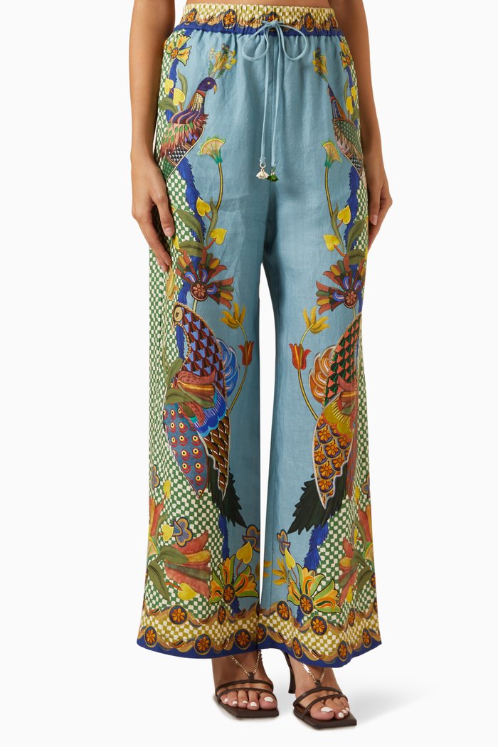

Gilly Printed Pants in Linen, Blue