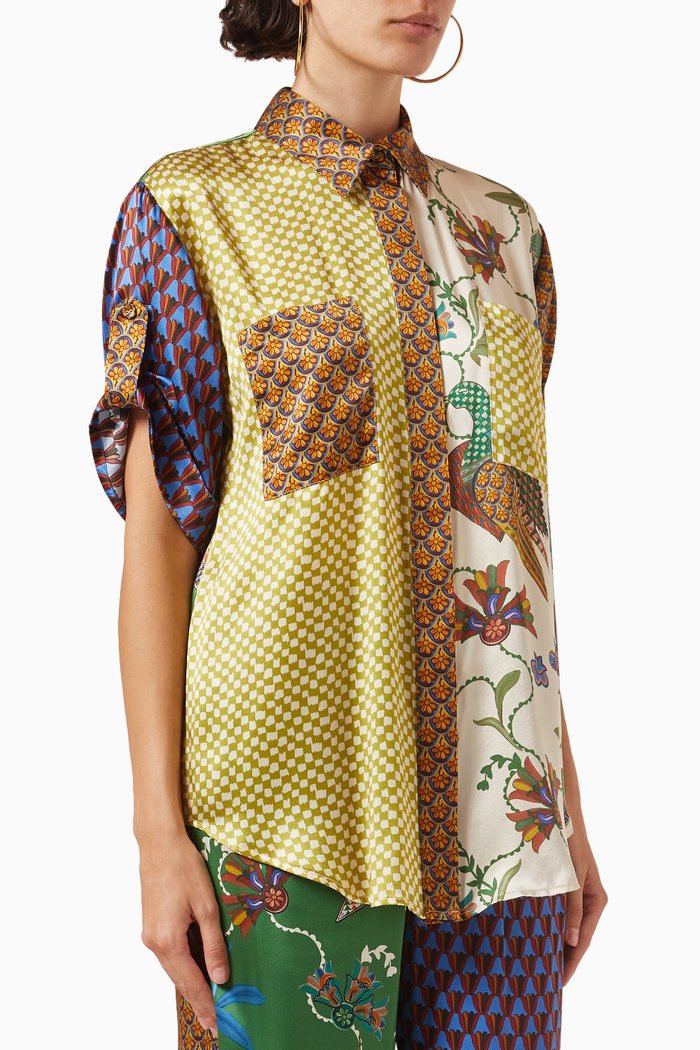 Birdie Spliced Shirt in Silk, Multicolour