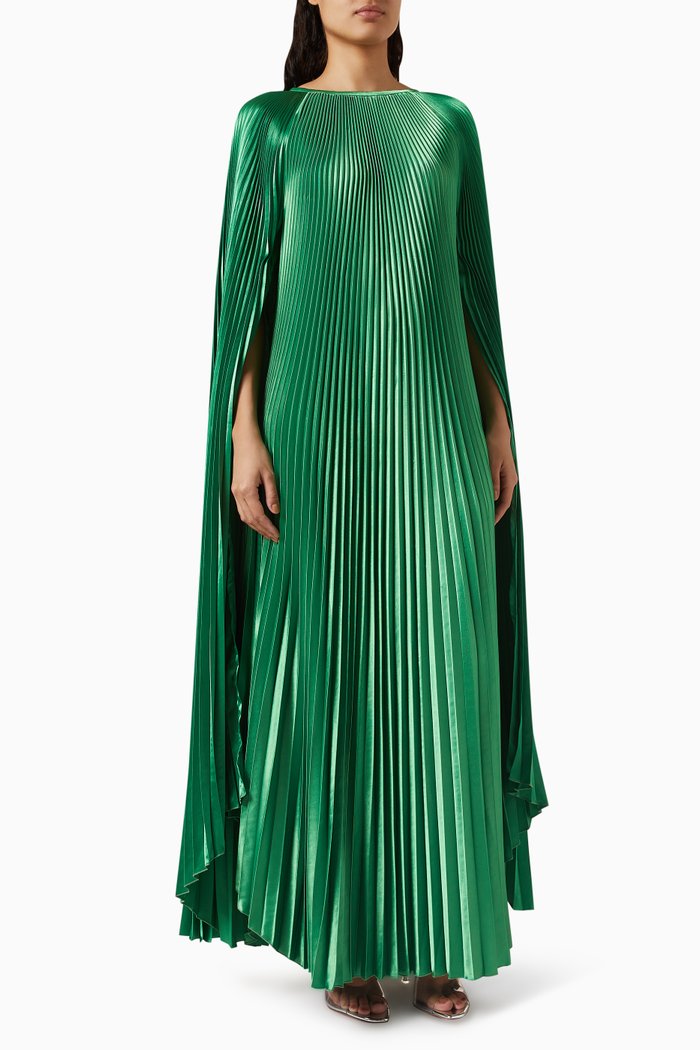 

Palais Maxi Gown in Pleated Satin, Green