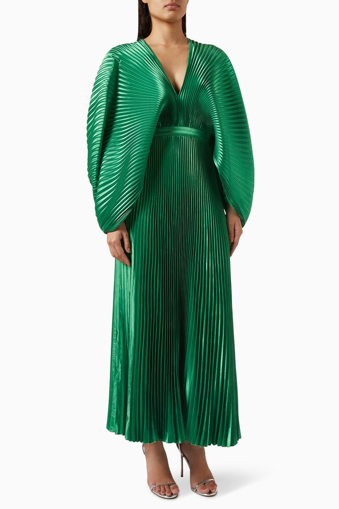 

Versailles Maxi Gown in Pleated Satin, Green