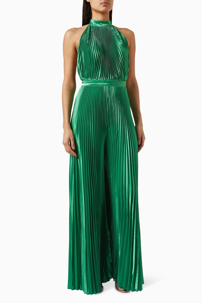

Cinema Jumpsuit in Pleated Satin, Green