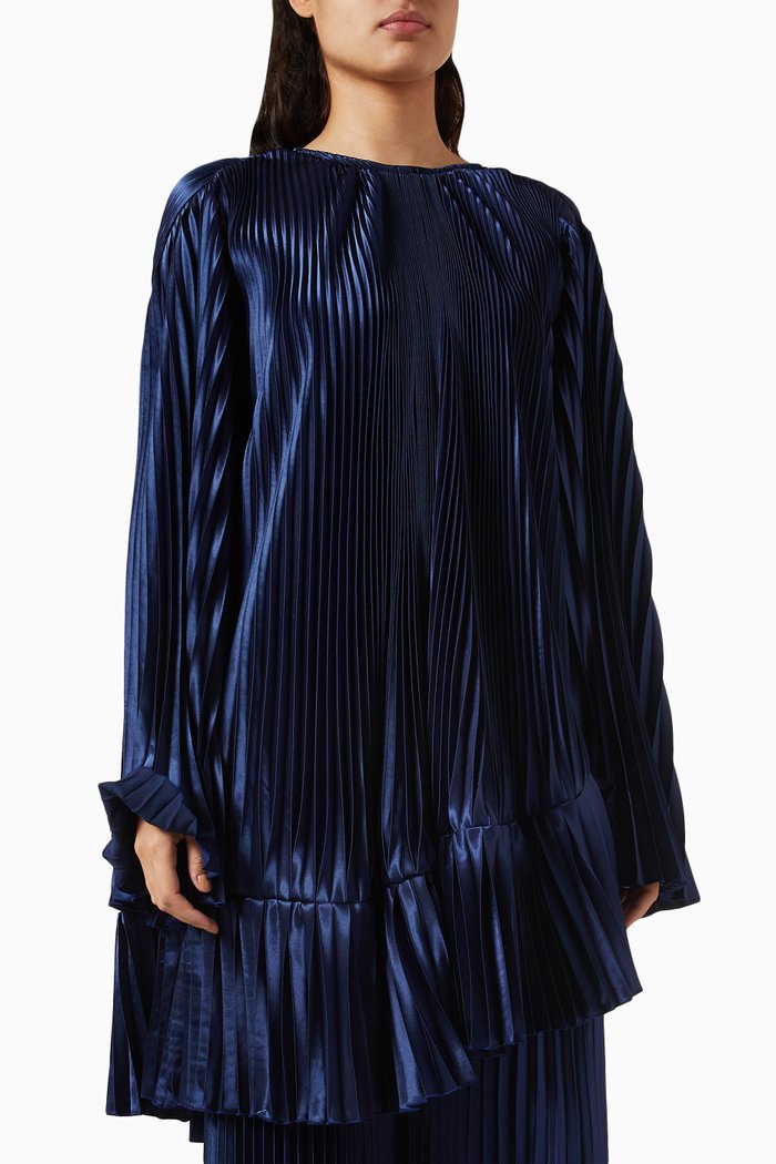 

Magnifique Top in Pleated Satin, Blue