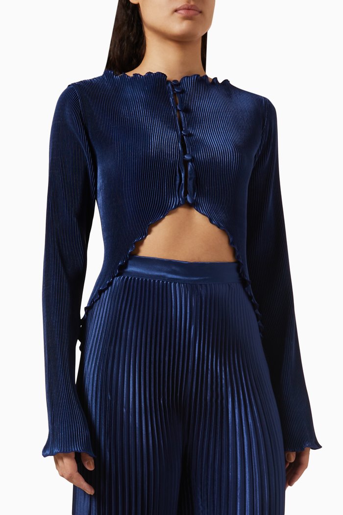 

La Drame Top in Pleated Satin, Blue