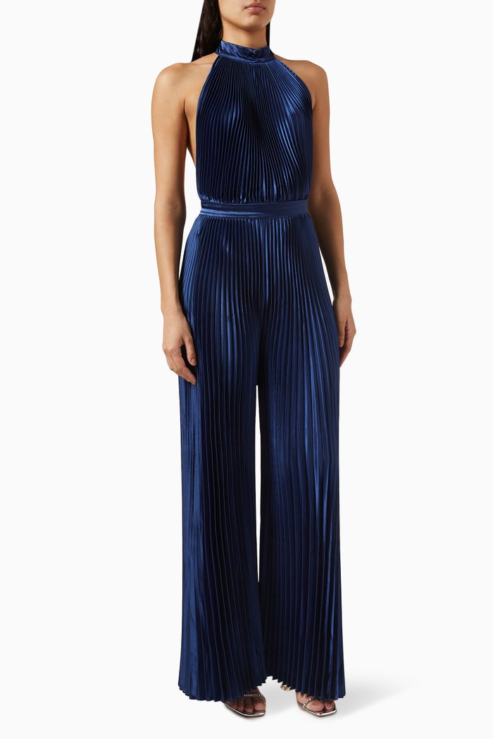 

Cinema Jumpsuit in Pleated Satin, Blue