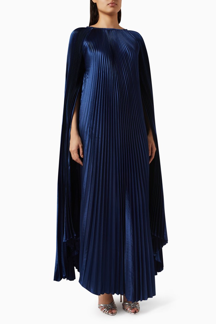 

Palais Maxi Gown in Pleated Satin, Blue